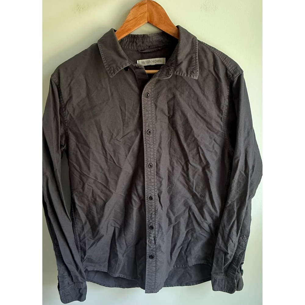 Outerknown Mens Organic Cotton Button Down Shirt Charcoal Gray Long Sleeve M